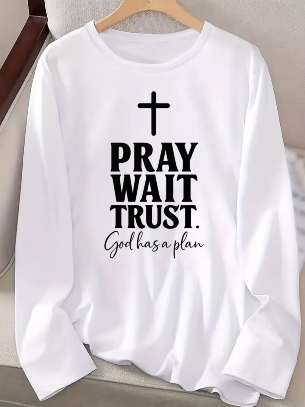 Faith Christian Print Women Long Sleeve T-Shirt Crew Neck Casual Spiritual Graphic Tee Soft Breathable Everyday Top Spring Fall