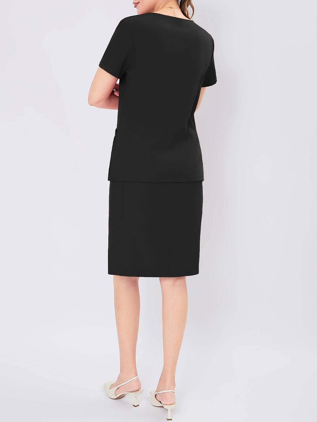 Women's V-Neck Scrub Set Short Sleeve Medical Uniform Beauty Salon Polyester Solid Color Top & Skirt with Pockets