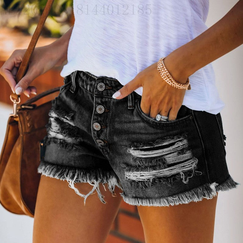 Ripped Denim Shorts for Women High Waist Distressed Raw Hem Stretch Vintage Casual Streetwear Short Jeans Blue Grey S-XXL