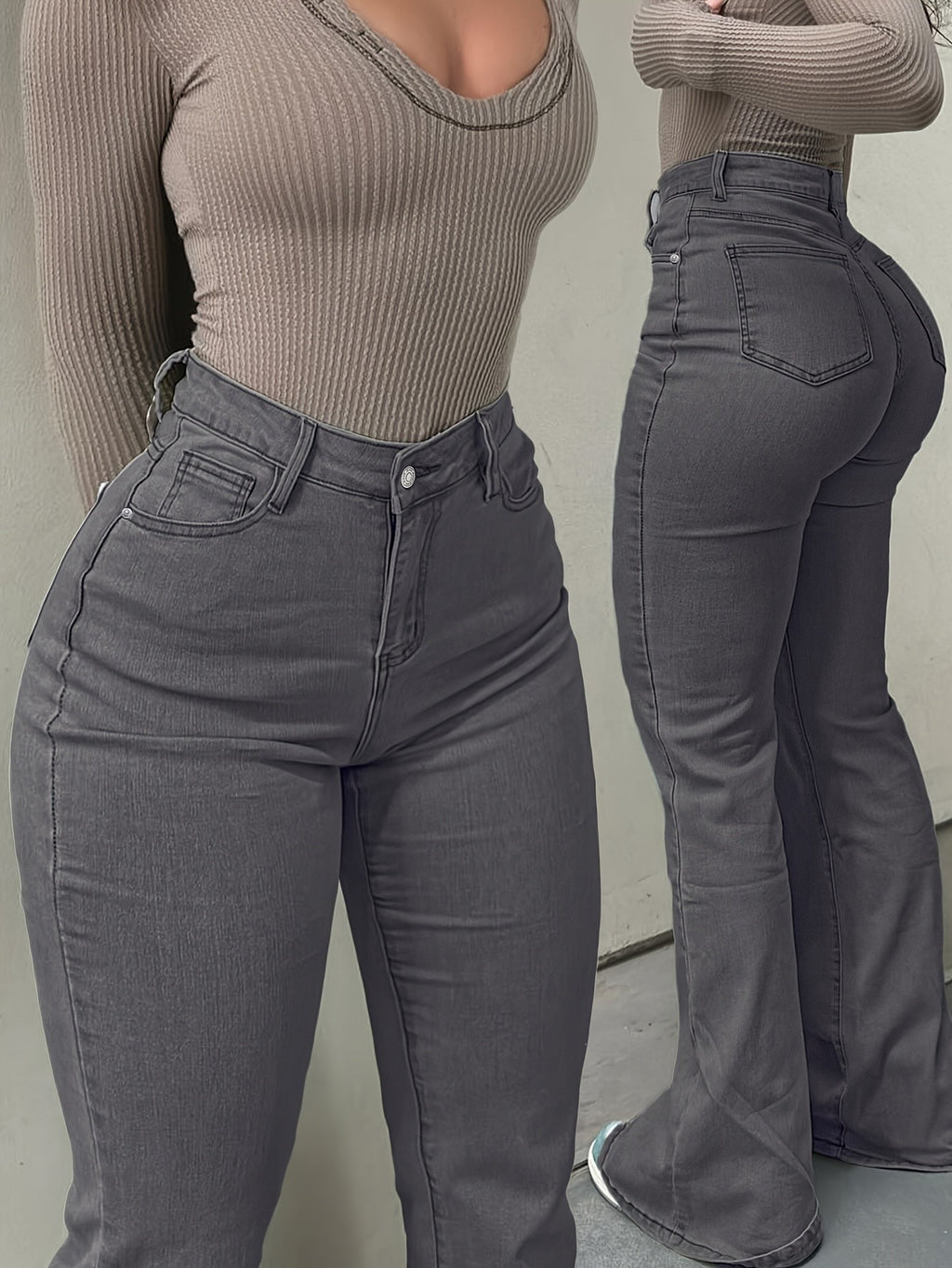 Women's Y2K Straight Leg Denim Pants High Elastic Vintage Street Style Solid Color Long Jeans Versatile Trendy Fashion Bottoms