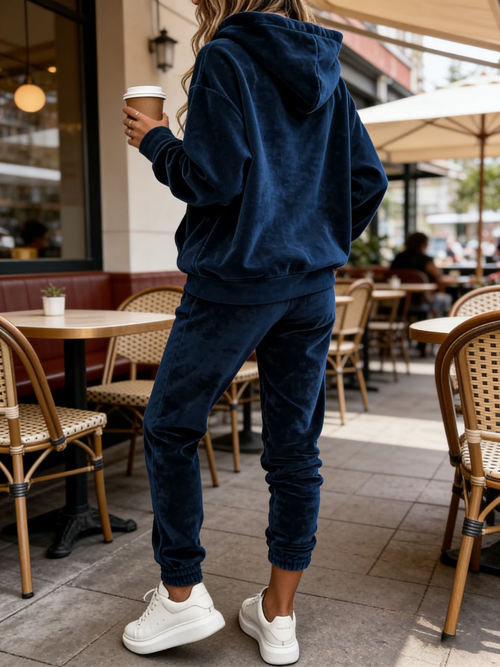 Velvet Hoodie Tracksuit Set Women 2-Piece Sweatsuit Long Sleeve Hoodie + Pants with Pockets | Warm Cozy Lounge Sportswear for Fall Winter Casual Daily Wear