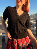 Women's Cropped Crochet Cardigan Puff Sleeve Linen Blend Sheer Lace Knit Short Top Breathable Lightweight Spring Summer Boho Fashion