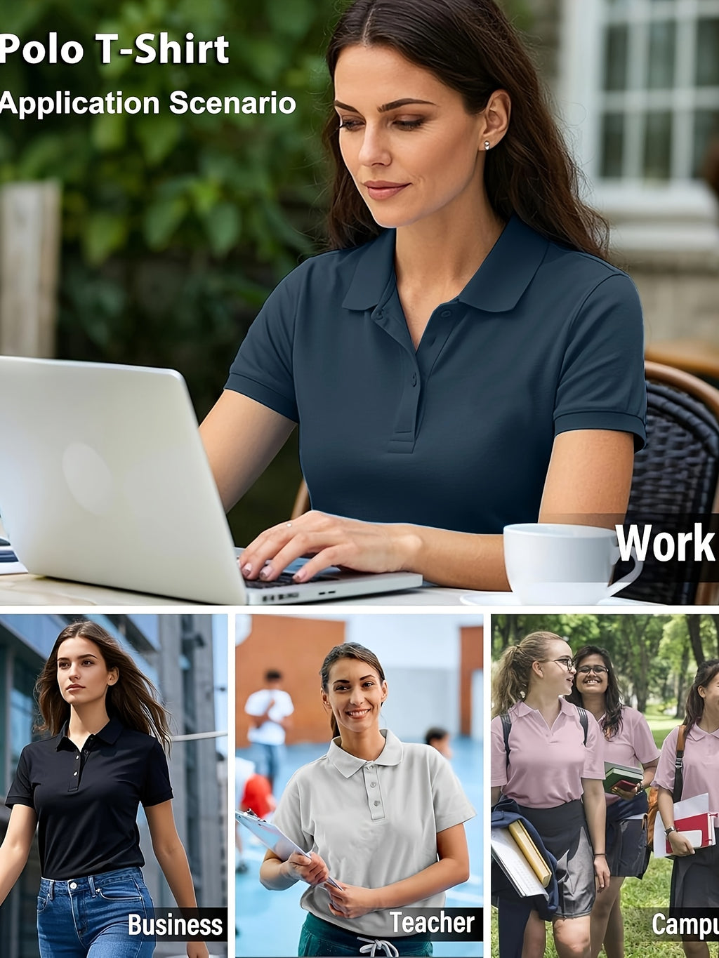 5 Pack Women's Polo Shirts Short Sleeve 3-Button Collared Moisture-Wicking Uniform Tops Work Casual Spring Summer Fall 100% Polyester