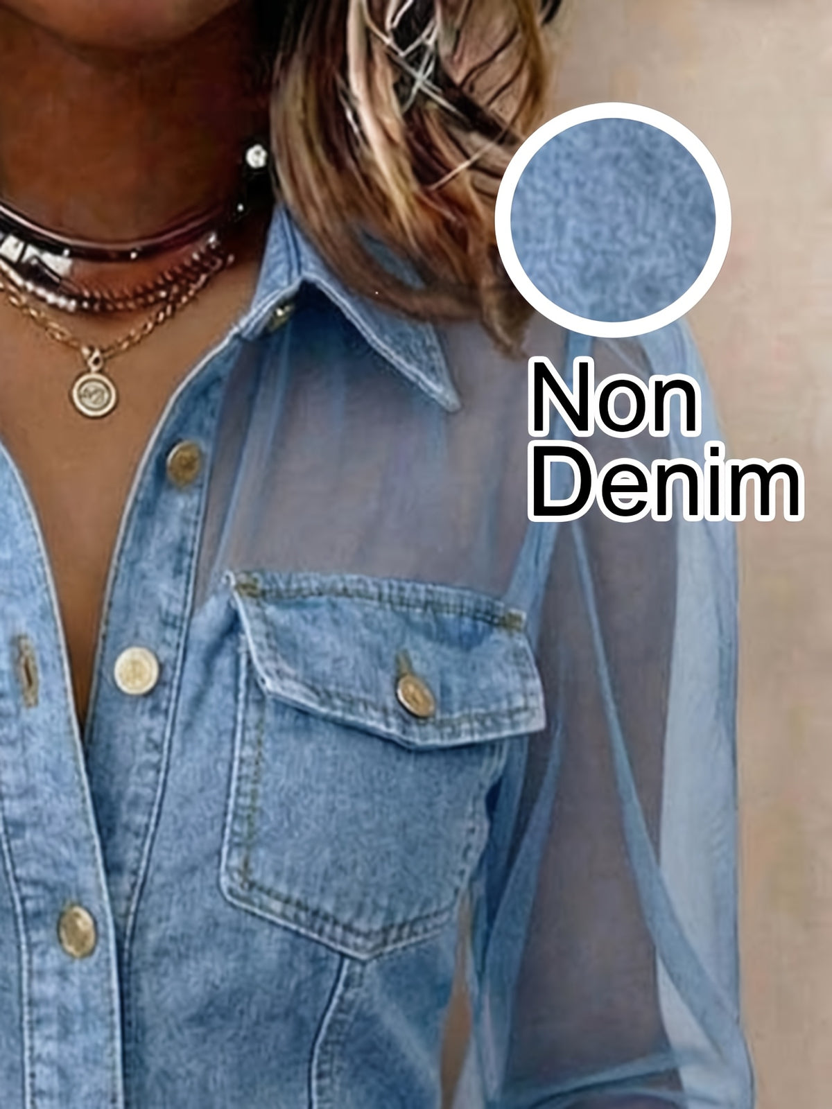 Sheer Mesh Sleeve Faux Denim Shirt Women Puff Sleeve Fitted Button Vintage Blouse Elegant Print Top Spring S-XXL