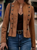 Women's Vintage Double Breasted Jacket Long Sleeve Woven Outwear Elegant Coat Spring Fall S-XXL