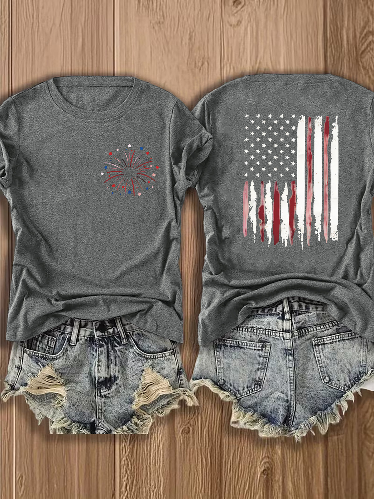 American Flag Print T-Shirt Women Patriotic Graphic Tee Short Sleeve Crew Neck | Fireworks USA Print Lightweight Breathable Top for 4th of July Summer Daily Wear