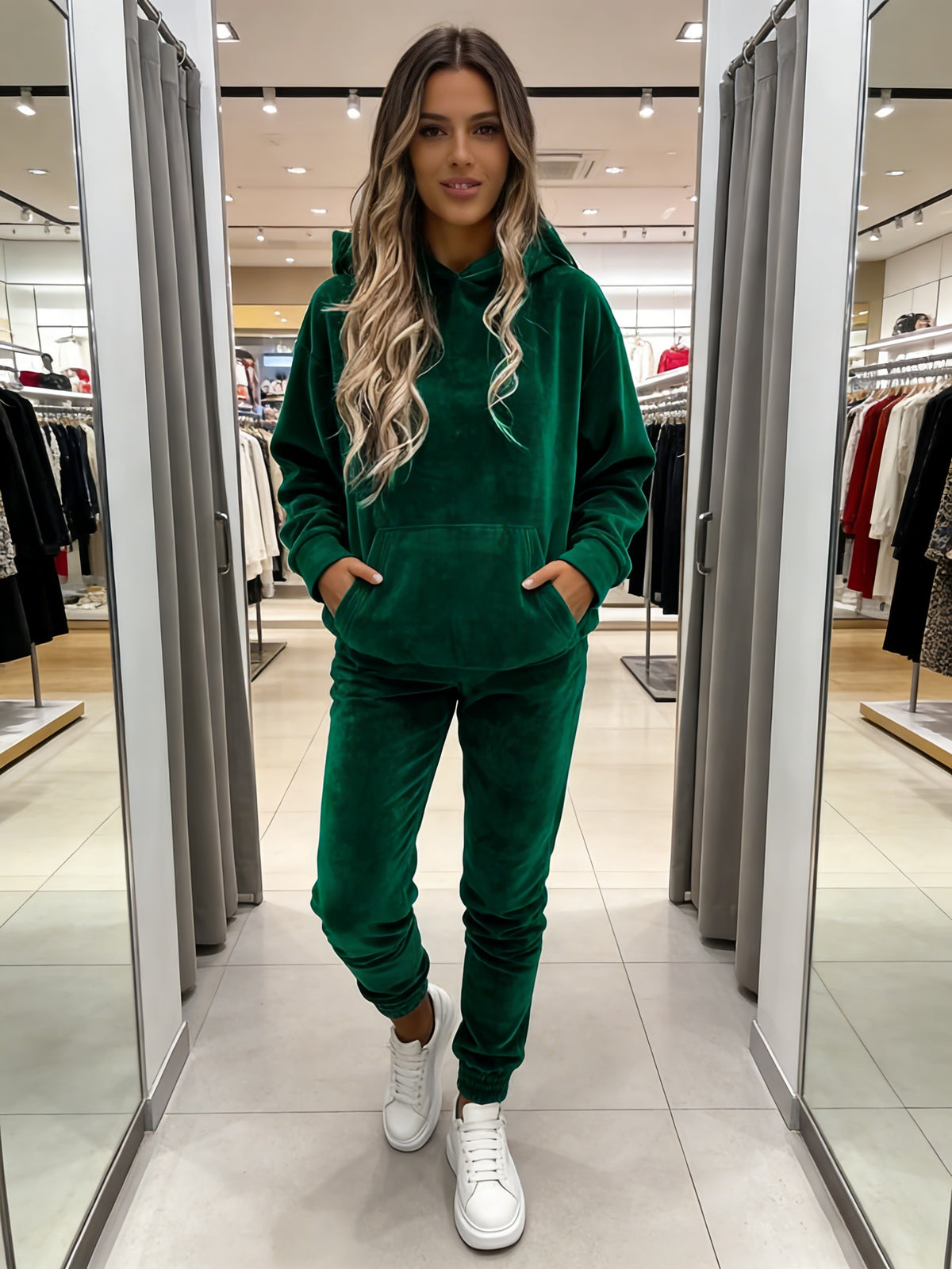 Velvet Hoodie Tracksuit Set Women 2-Piece Sweatsuit Long Sleeve Hoodie + Pants with Pockets | Warm Cozy Lounge Sportswear for Fall Winter Casual Daily Wear