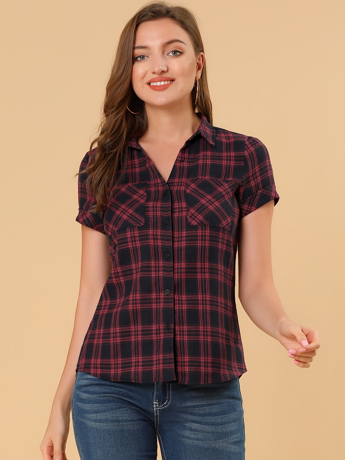 Western Plaid Button Shirt for Women | Classic Flannel Checkered Long Sleeve Top | Casual Country Style Blouse | Machine Washable Women's Plaid Shirt