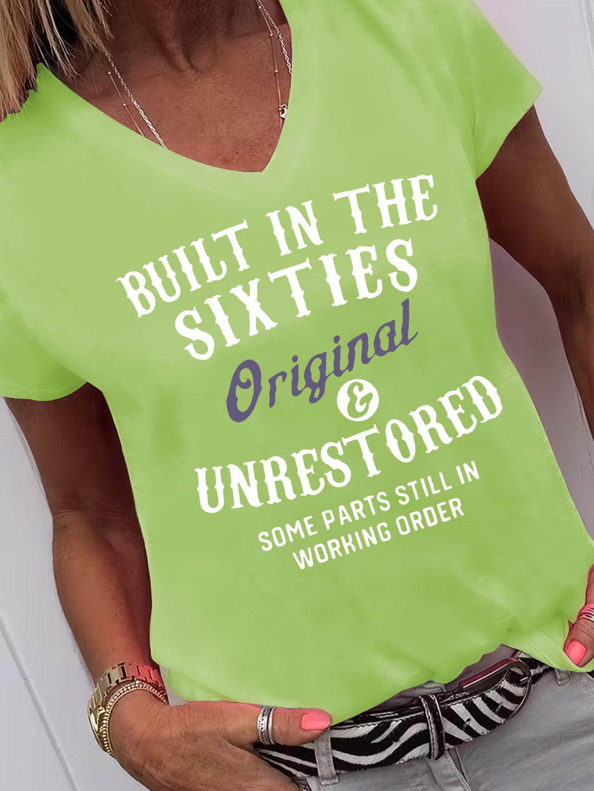 Vintage 60s Built in the Sixties Women T-Shirt Retro Heart Print V-Neck Casual Graphic Tee Soft Stretch Gift Birthday Christmas