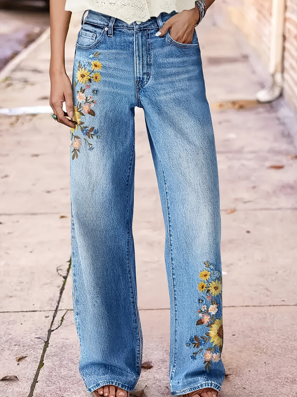 Women's High-Waisted Light Wash Stretch Straight Jeans Machine Washable Casual Pants Multi-Color S-XXL