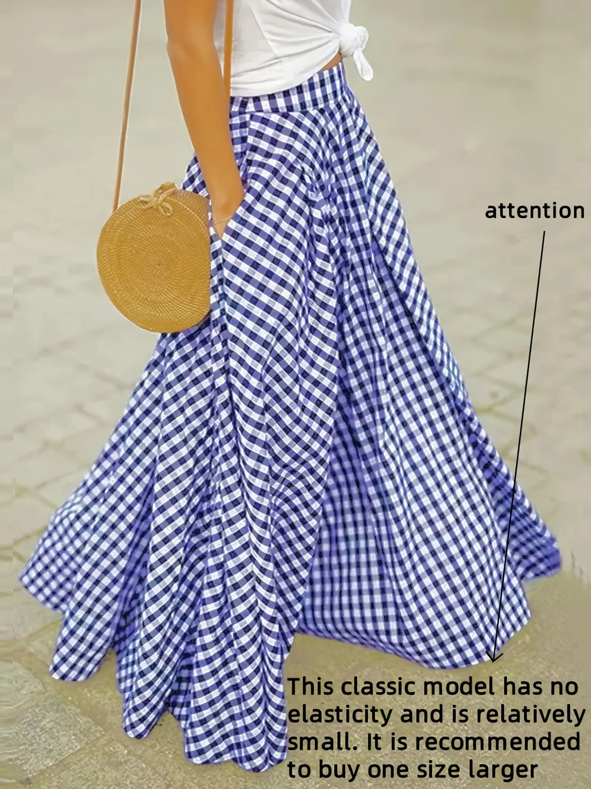 Plaid High Waist A-Line Midi Skirt for Women Checkered Woven Opaque Flowing Mid Length Skirt Spring Fall Casual Streetwear Blue White Black White S-XXL