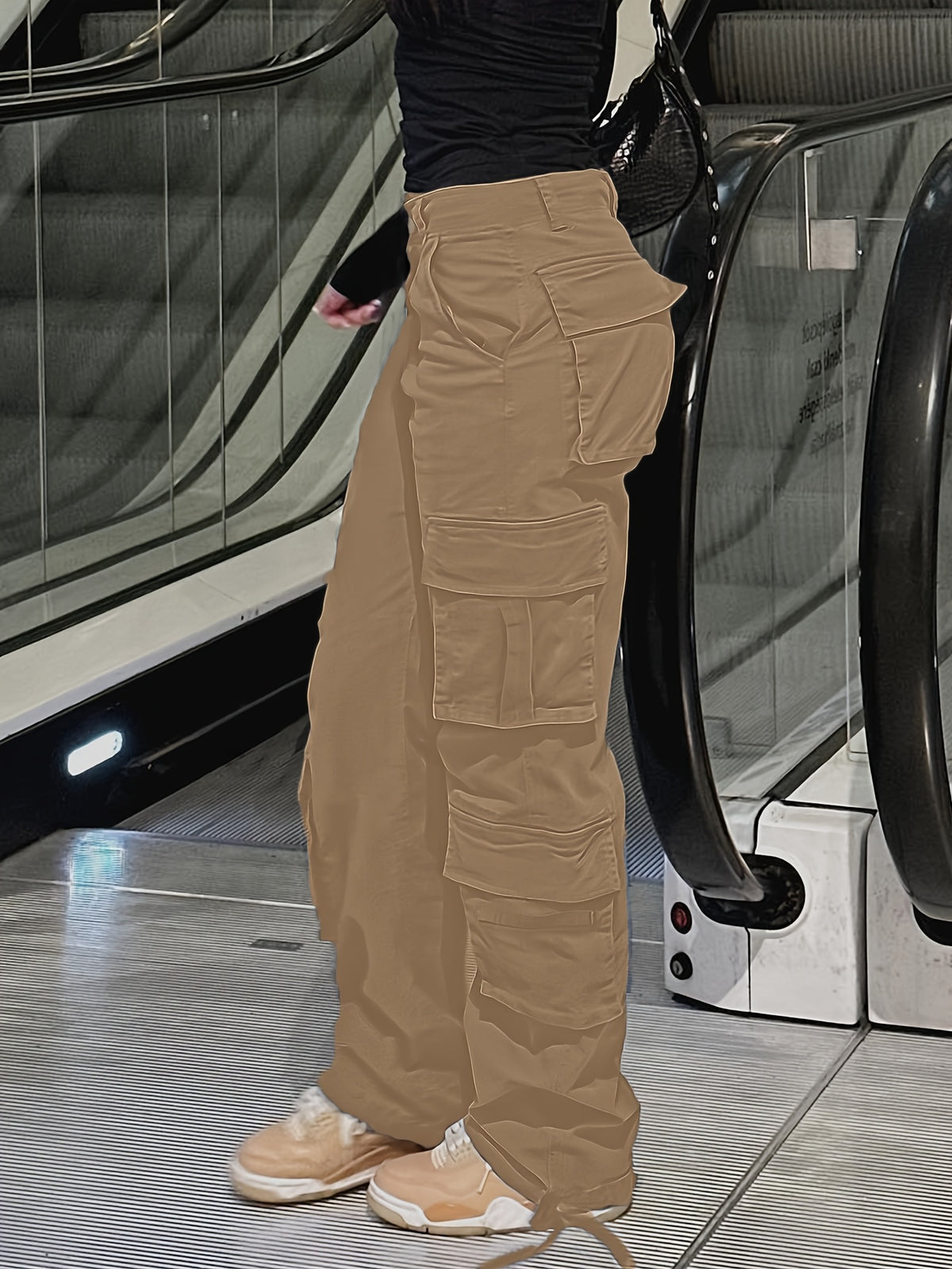 Y2K Retro Wash Women's Work Pants Multi-Pocket Casual Straight Leg Khaki Black Gray S-XXL