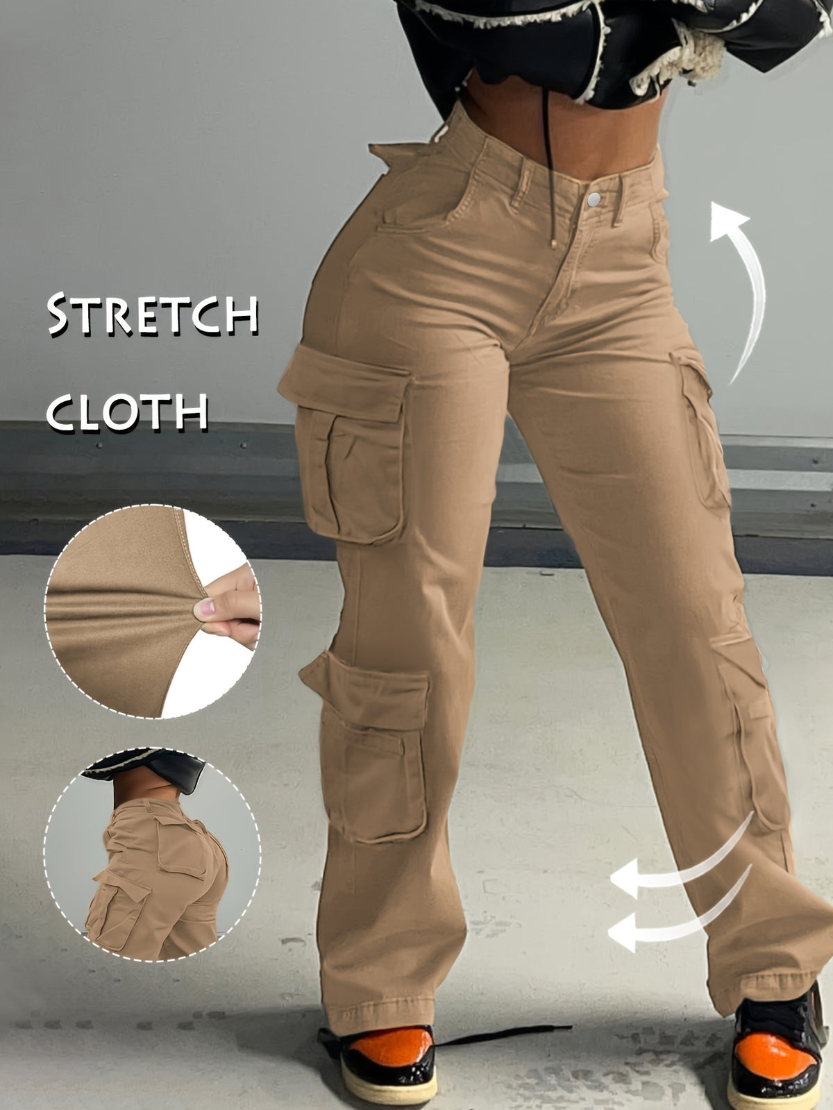 Low Waist Cargo Denim Pants Women Street Hip-Hop Style Multi Pocket Wide Leg Workwear Casual Jeans Apricot Grey Khaki S-XXL