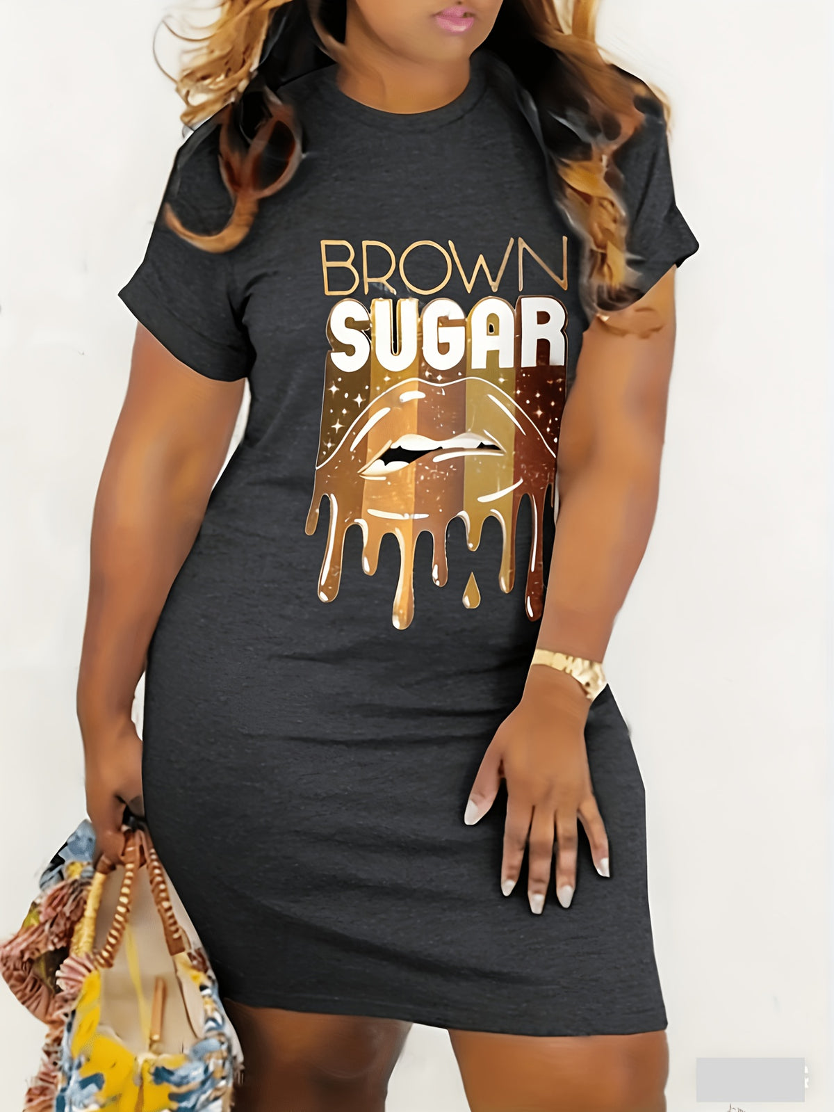Lip Print Dress Women Crew Neck Short Sleeve Pockets Loose Casual Spring Summer Fun Fashion Dress S M L XL XXL