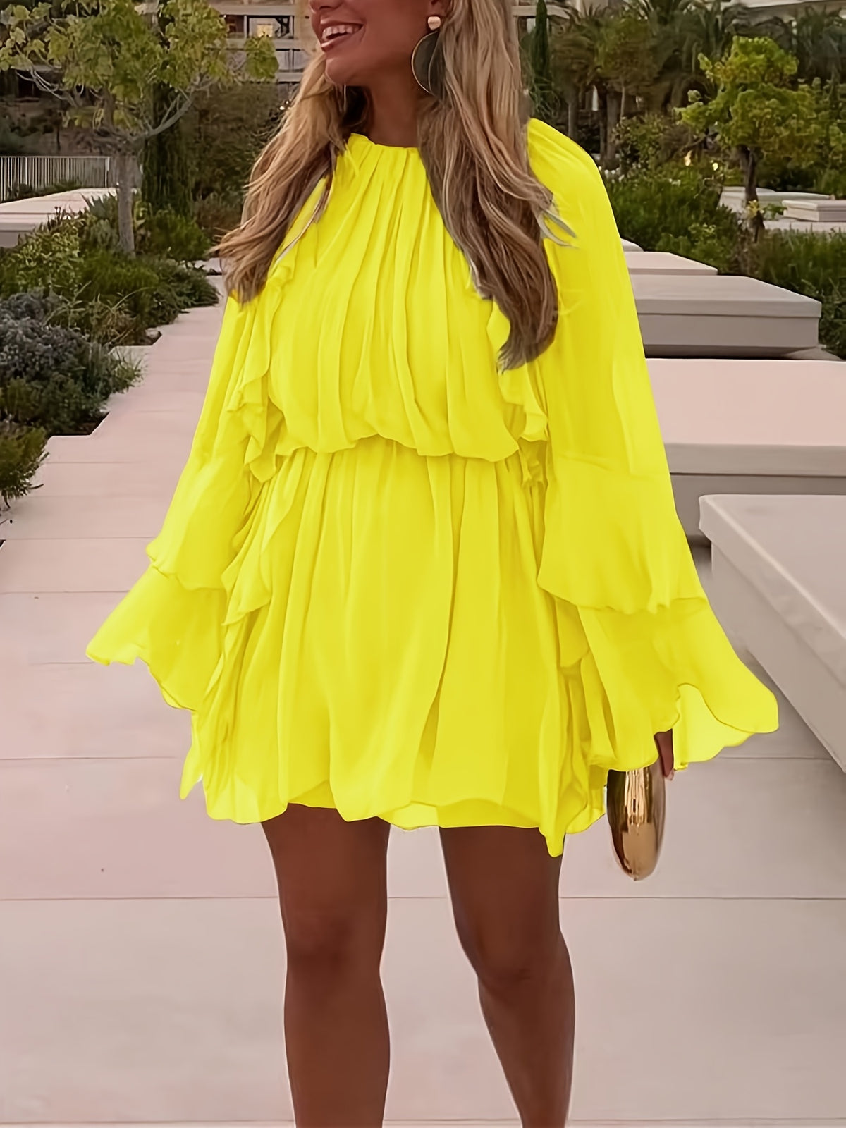 Layered Ruffle Chiffon A-Line Dress Women Loose Flowy Semi-Sheer Casual Vacation Spring Summer Dress S-XXL