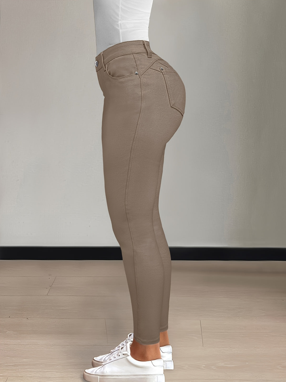 Women's High-Waist Skinny Jeans Stretchy Fabric Multi-Color Long Style Casual Streetwear Button Decor Five Pockets