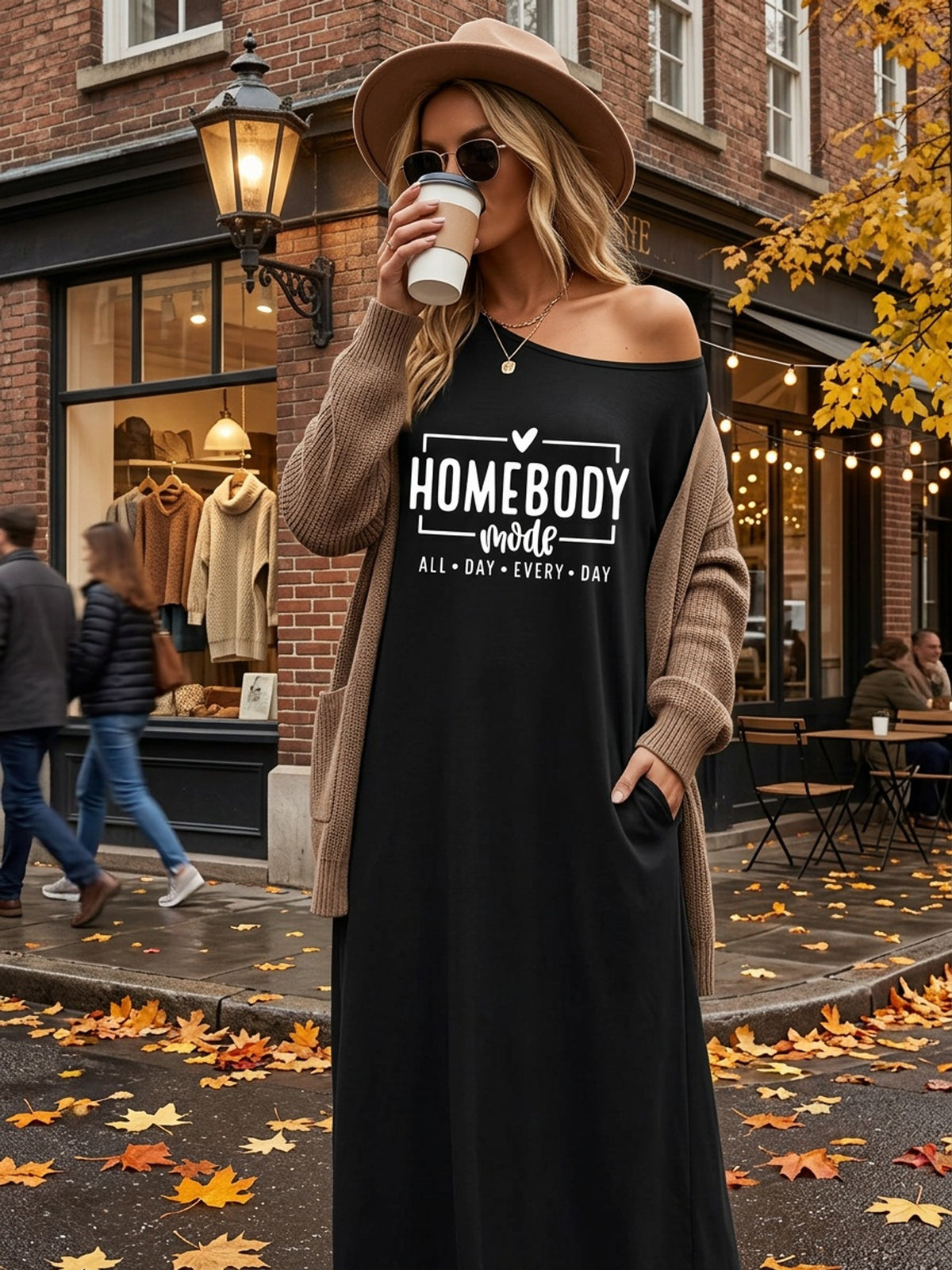 Women's Homebody Graphic Print Off-Shoulder Maxi Dress Short Sleeve Casual Lounge Dress Spring Summer Gift