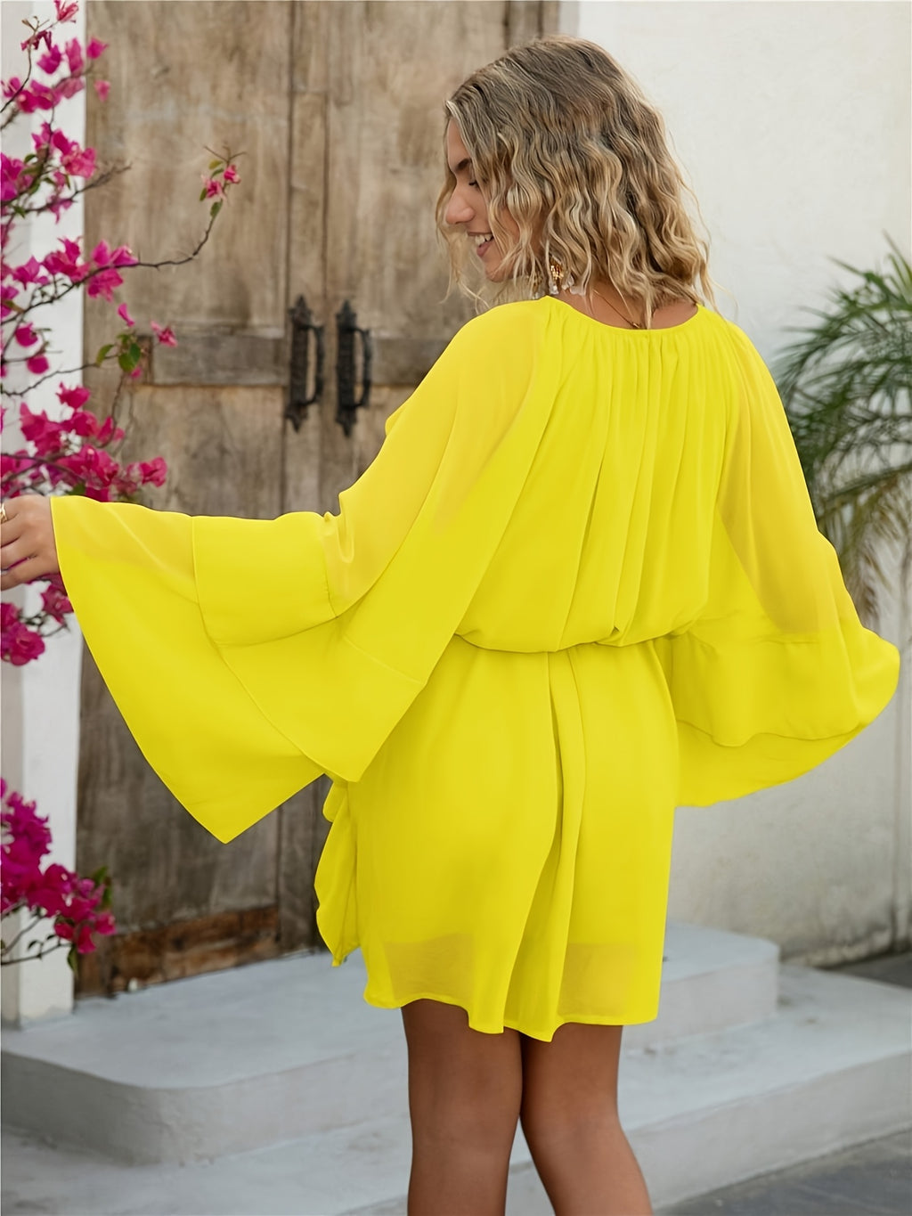 Layered Ruffle Chiffon A-Line Dress Women Loose Flowy Semi-Sheer Casual Vacation Spring Summer Dress S-XXL
