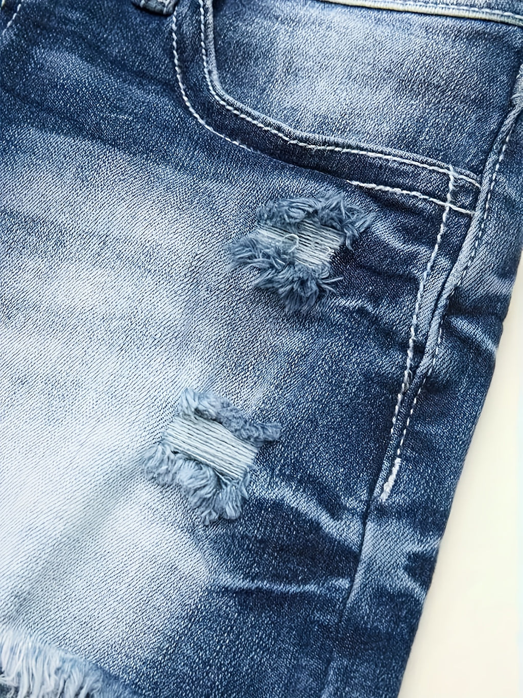 Stretch Denim Shorts for Women - Retro Color Block Embroidery Mid Rise Slim Fit, Built-In Zipper Machine Washable Cotton Blue Casual Jean Shorts for Spring Summer