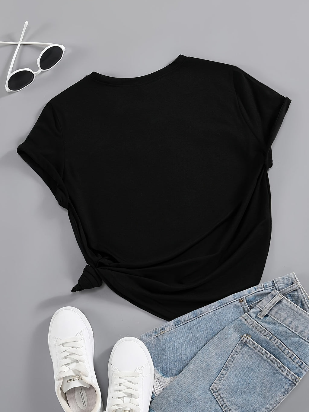 Letter Print T-Shirt Women Two-Sided Graphic Tee Round Neck Short Sleeve Casual Summer Top Streetwear Fashion Statement Shirt