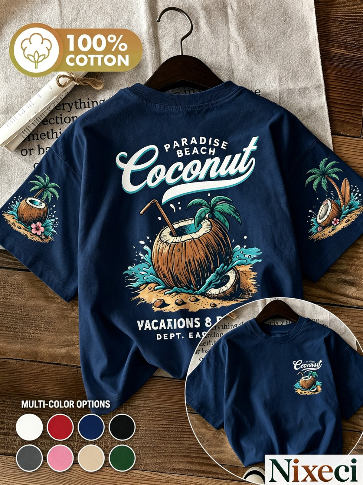 Tropical Palm Print T-Shirt for Women – Retro Hawaiian Coconut Tree Short Sleeve Crewneck Loose Beach Vacation Top, Casual Surfing Poolside Shirt