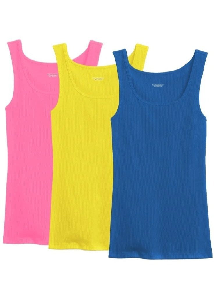 Women's 100% Cotton Ribbed Tank Top Sleeveless Round Neck Multi-Pack Random Colors 3-12pcs S-XXL