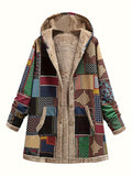 Women's Printed Hooded Sweatshirt Warm Plush Jacket Patchwork Pattern Casual Fall Winter Fleece S-XXL