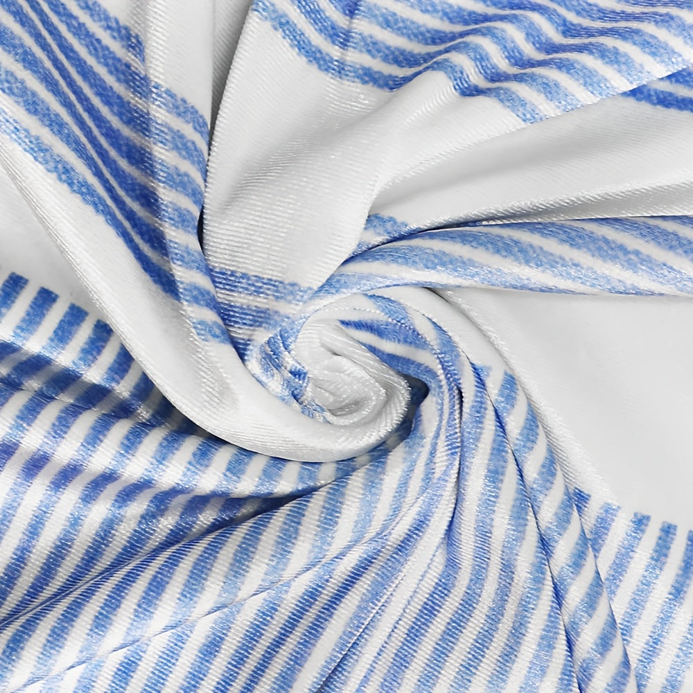 Striped V-Neck Blouse Women Ruffle 3/4 Sleeve Loose Fit Tunic Top Lightweight Linen Button Detail Summer Shirt S-2XL