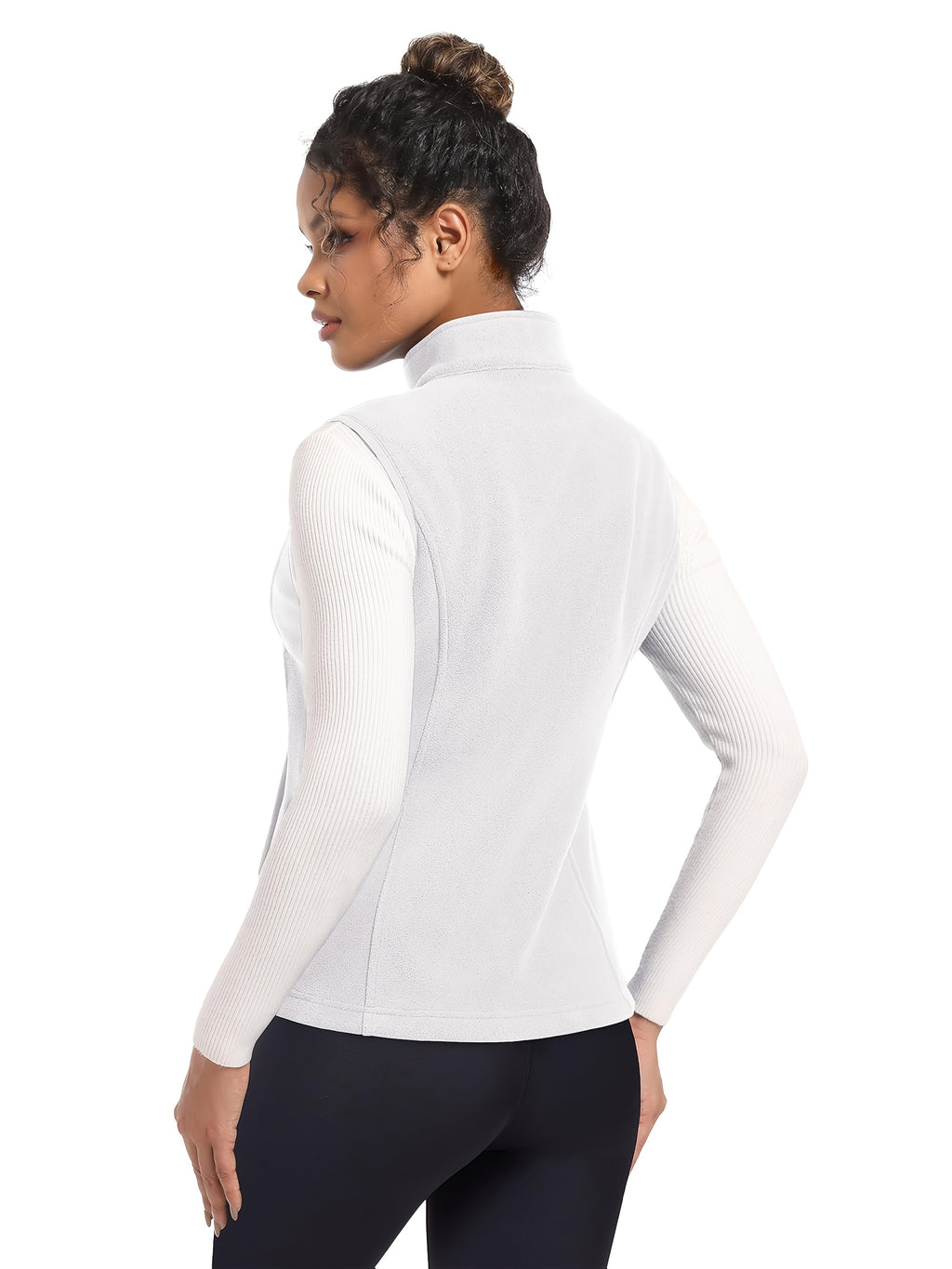 Women's Fleece Zip Vest Lightweight Warm Sleeveless Jacket Stand Collar 4 Pockets Windproof Outdoor Vest S-XXL