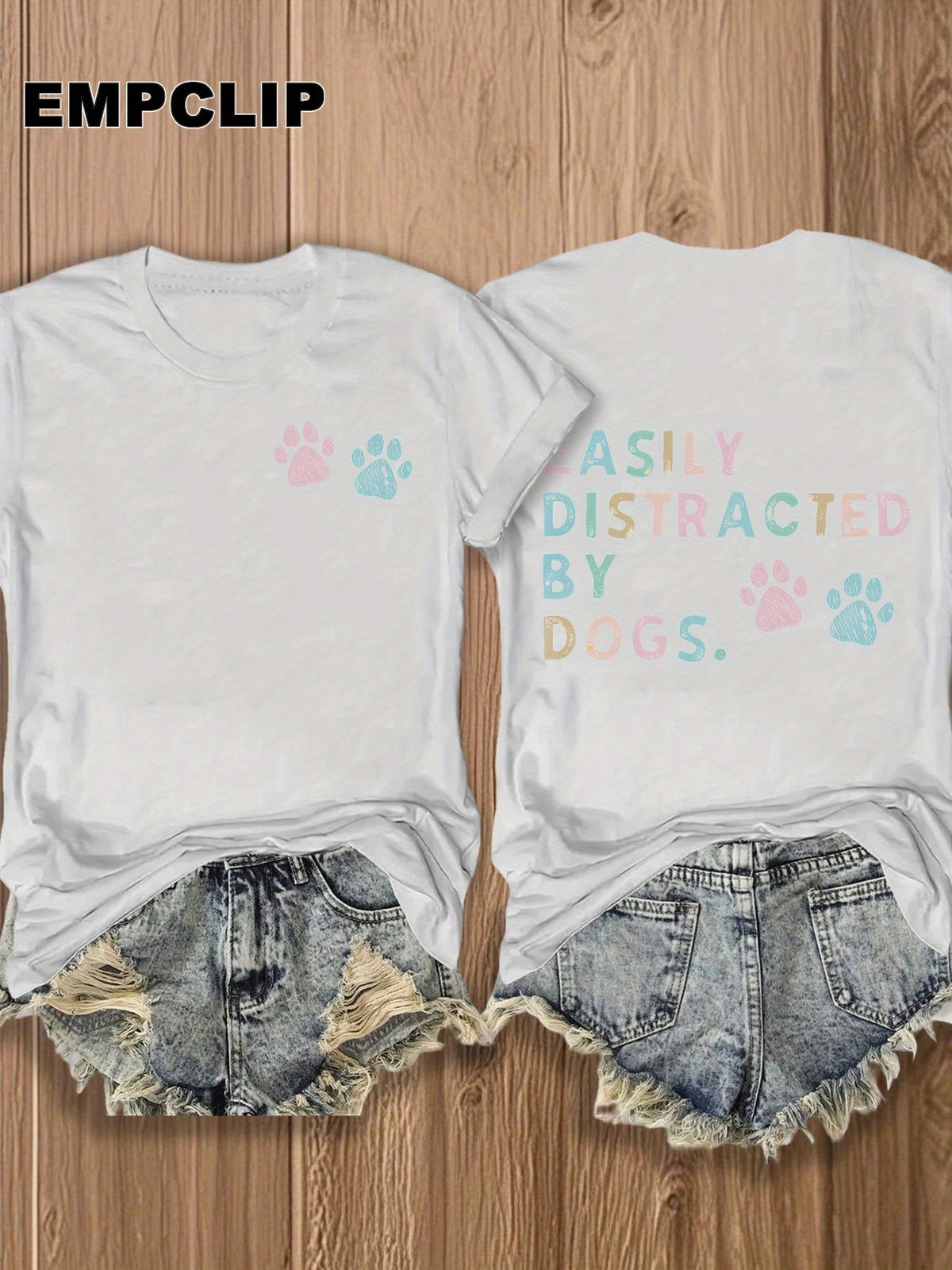 Dog Lover T-Shirt Easily Distracted by Dogs Paw Print Graphic Tee Women Short Sleeve Crew Neck Casual Summer Top Pet Owner Gift Burgundy White Apricot Red