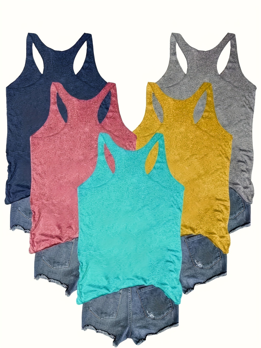 5-Pack Sleeveless Tank Tops for Women | Round Neck Stretchy Casual Cami Tops | Multipack Basic Layering Tops | Spring Summer Everyday Vest Tank Women