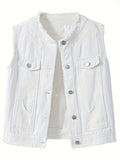 Candy Color Sleeveless Denim Vest Women Button Tassel Jean Waistcoat Collarless Western Style Spring Summer XS-XL