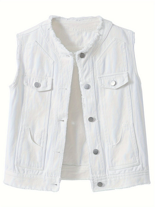 Candy Color Sleeveless Denim Vest Women Button Tassel Jean Waistcoat Collarless Western Style Spring Summer XS-XL