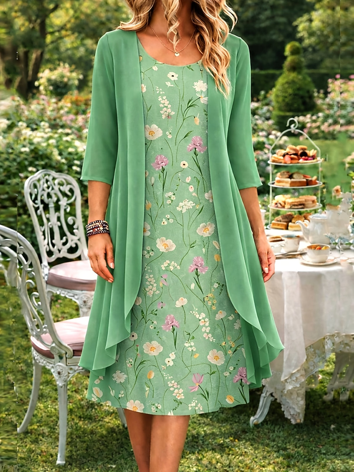 Women's 2-Piece Chiffon Dress Set Elegant Matching Top & Skirt Spring Summer Casual to Evening Wear