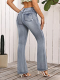 Star Embroidery Flare Jeans Women High Waist Stretch Denim Bell Bottom Vintage Light Wash Pockets Casual Comfort Fit S-XXL