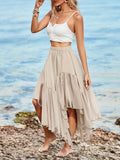 Boho Maxi Skirt for Women Asymmetric High Low Hem Flowy Long Skirt Summer Casual Bohemian Solid Color Woven Beige Black Navy Green S-XL