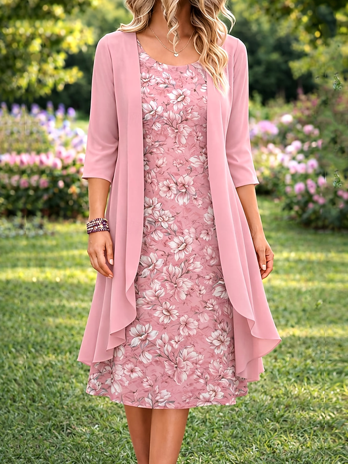 Women's 2-Piece Chiffon Dress Set Elegant Matching Top & Skirt Spring Summer Casual to Evening Wear