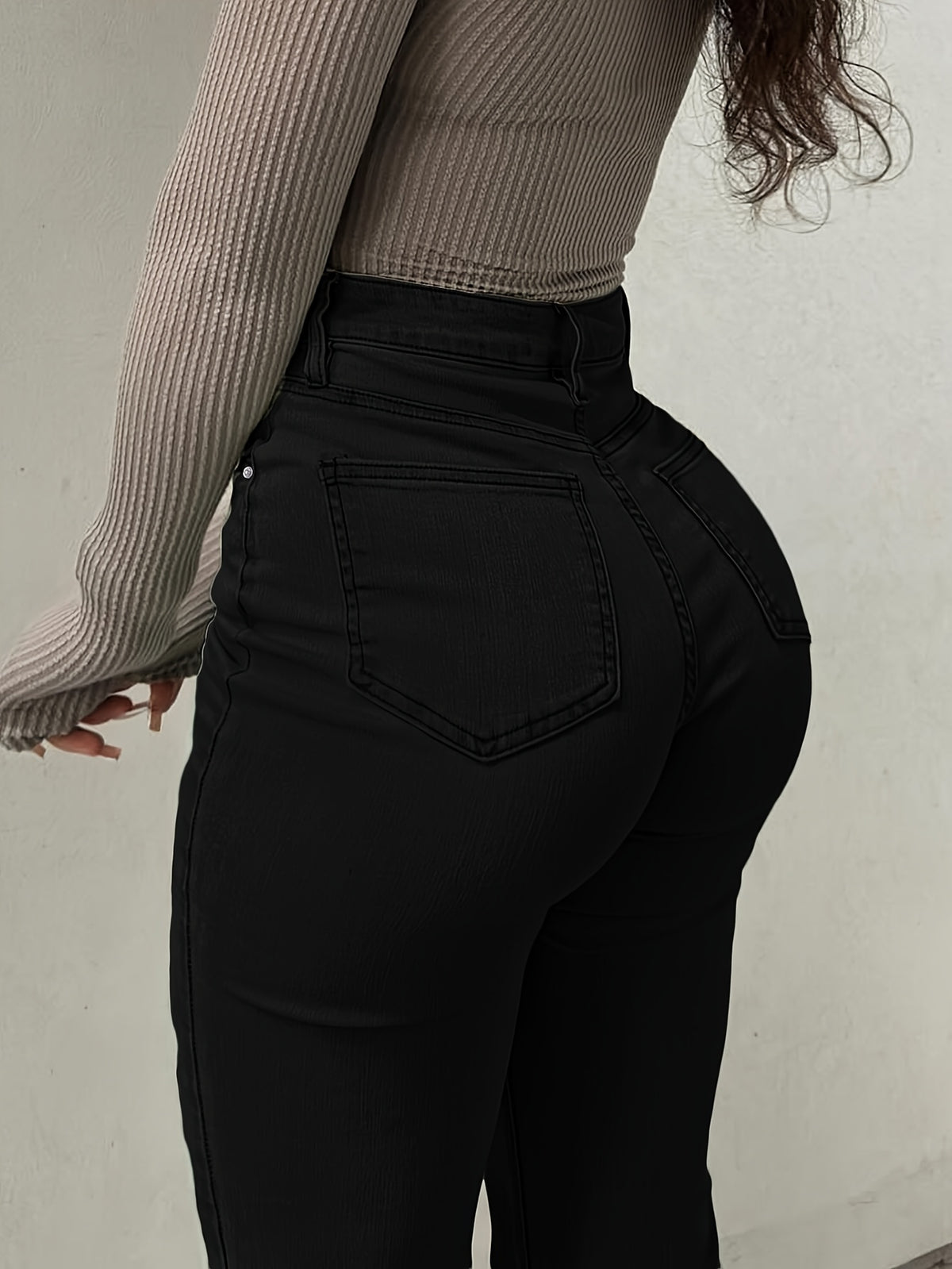 Women's Y2K Straight Leg Denim Pants High Elastic Vintage Street Style Solid Color Long Jeans Versatile Trendy Fashion Bottoms
