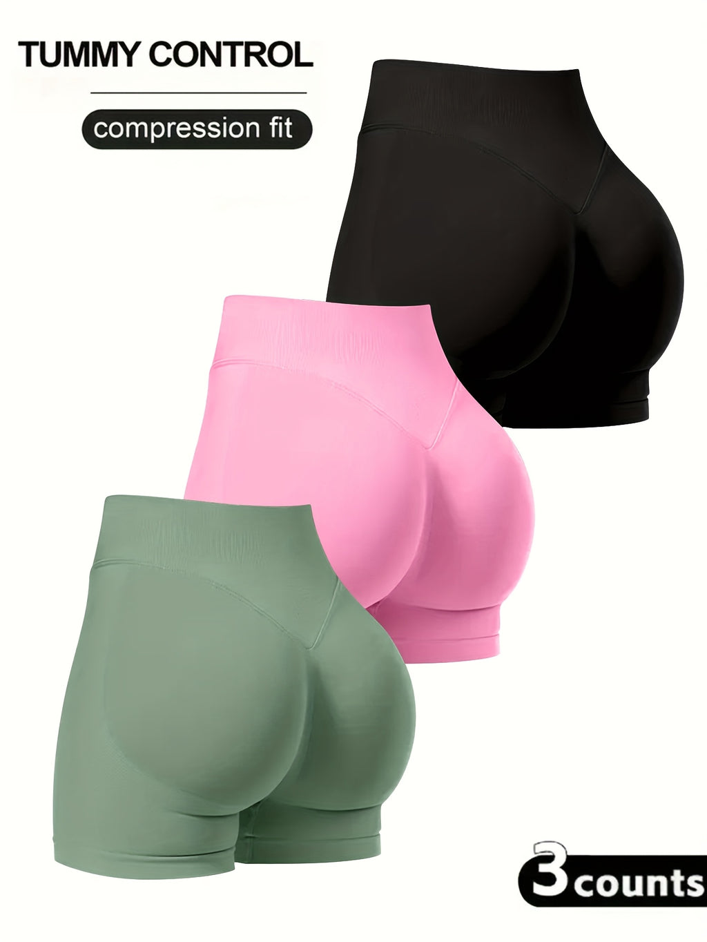 High Waist Booty Shorts Women 3-Pack Stretch Exercise Hot Shorts Sexy Solid Color Four Seasons Casual Gym Workout