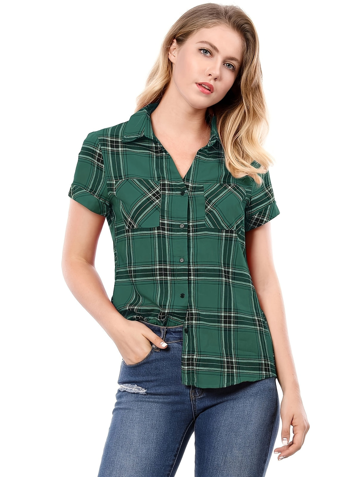 Western Plaid Button Shirt for Women | Classic Flannel Checkered Long Sleeve Top | Casual Country Style Blouse | Machine Washable Women's Plaid Shirt