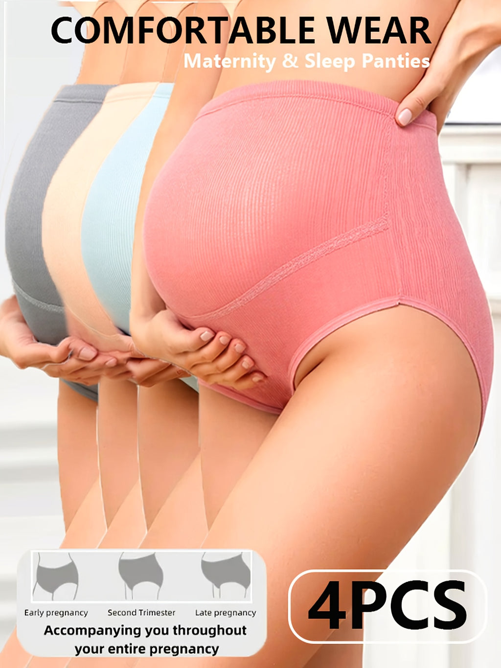 Maternity Underwear Set 4 Pack Women Seamless Lace Trim Mid Rise Pregnancy Panties Soft Stretch Comfortable Briefs