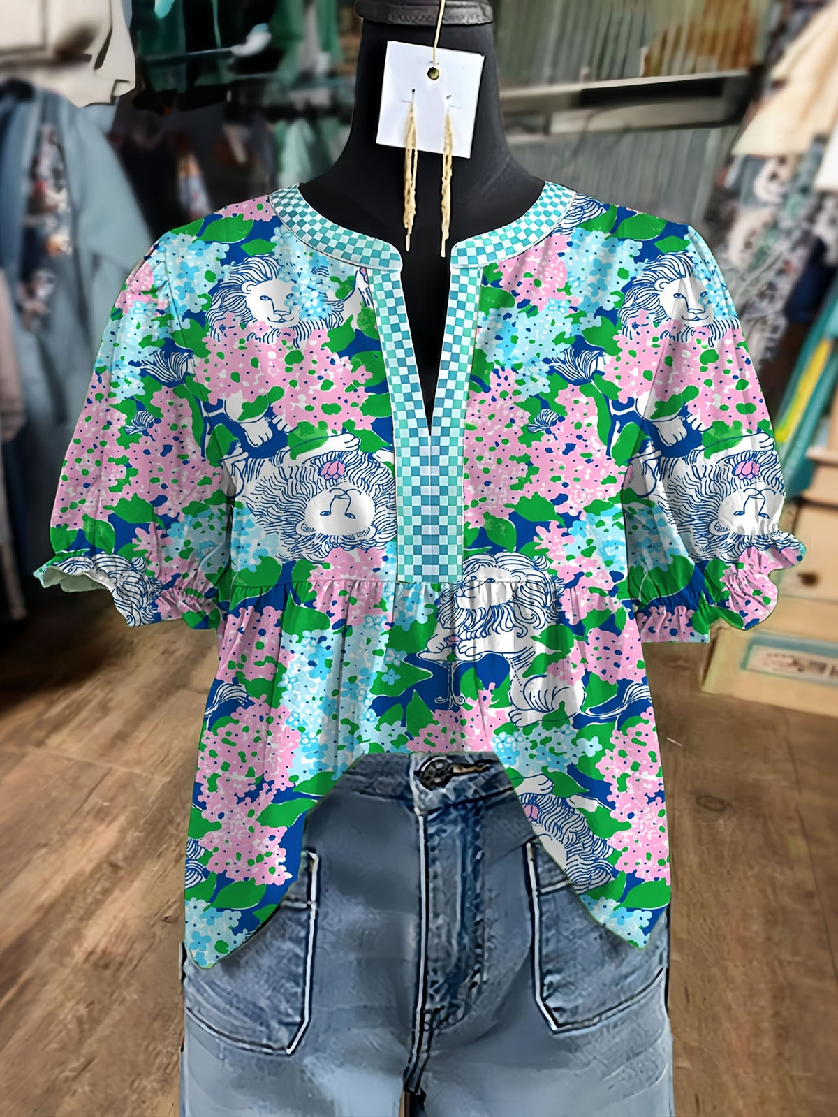Retro Floral Print Puff Sleeve Blouse Women Vintage Notched Collar Casual Top Multicolor Spring Summer Fall S-XXL