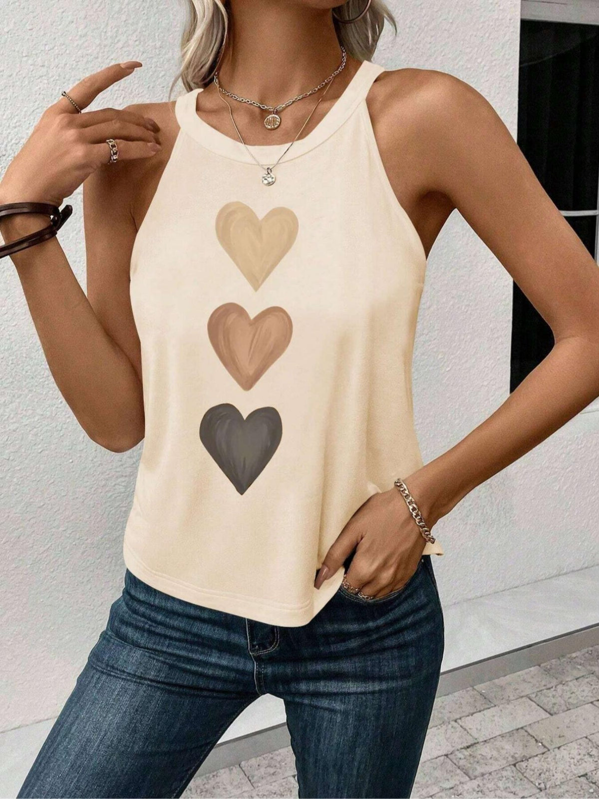Heart Print Tank Top for Women | Cute Sleeveless Vest Shirt | Round Neck Casual Summer Top | Lightweight Polyester Graphic Tee Women White