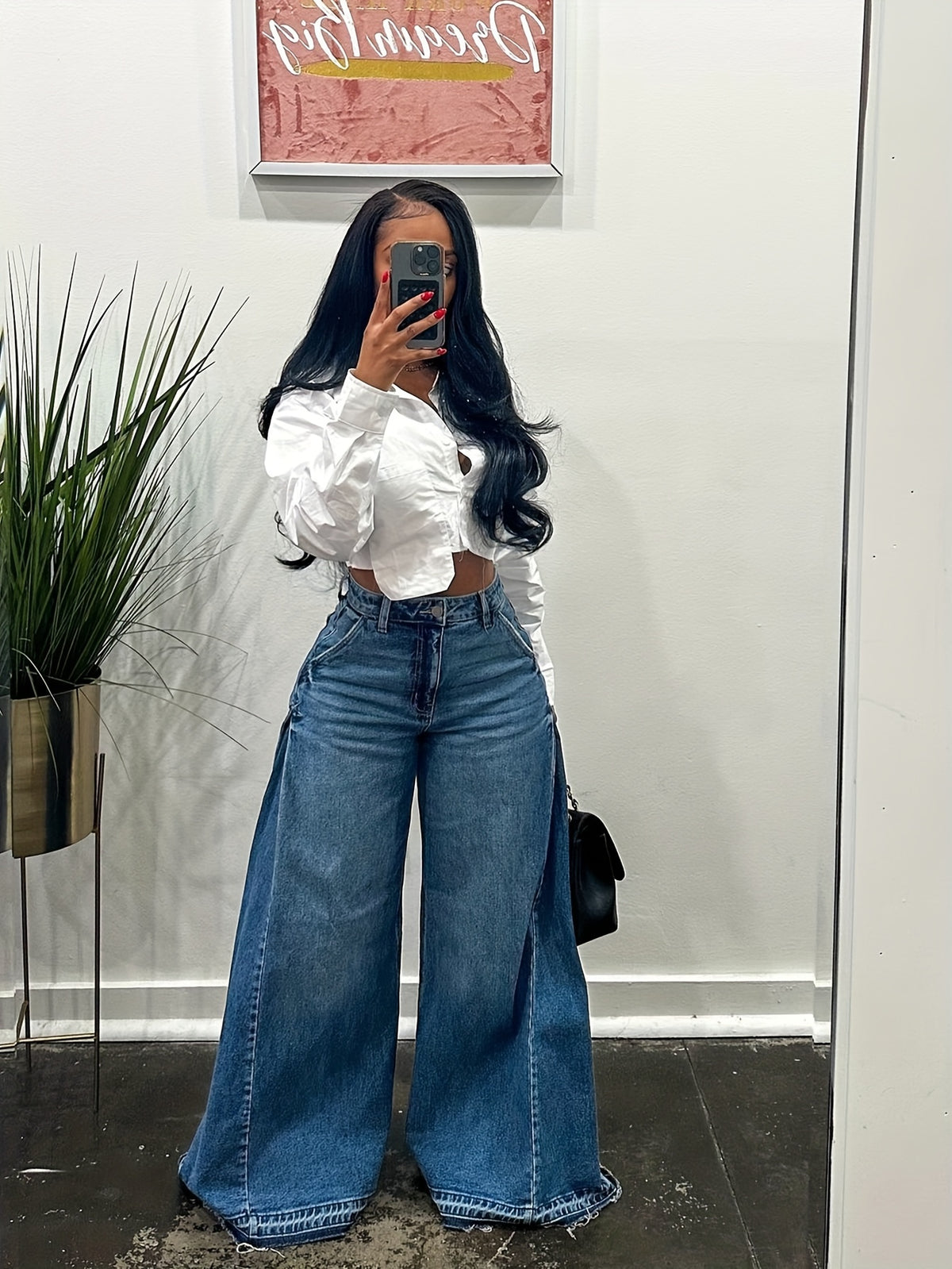 Wide Leg Jeans Women High Waist Flared Denim Pants Baggy Loose Fit Frayed Raw Hem Casual Streetwear All-Season S-XXL