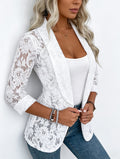 Lace Blazer for Women Solid Color Breathable Sheer Casual Summer Daily Commute Lightweight Jacket White S-XXL