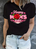 Floral Heart Print T-Shirt Women White Crew Neck Short Sleeve Casual Summer Tee Breathable Comfortable Top