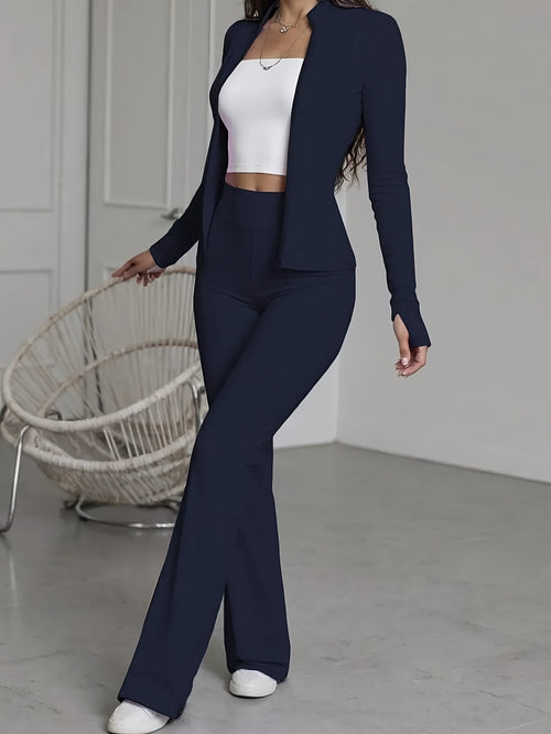 Cardigan and Trousers 2pcs Set Women Casual Solid Color Breathable Spring Fall Matching Outfit Lounge Set S-XXL