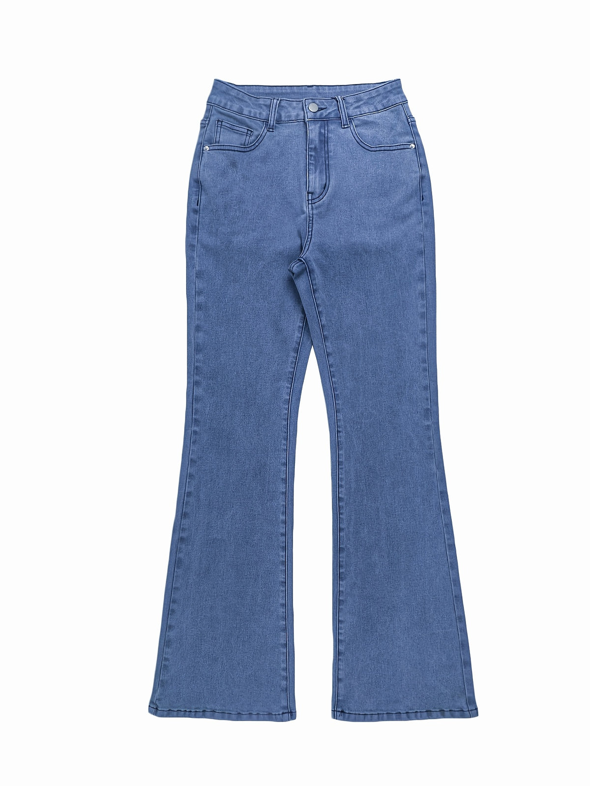 High Waist Stretch Flare Jeans Women Wide Leg Pants with Pockets – Solid Color Street Style, All-Season Comfortable Denim, Machine Washable