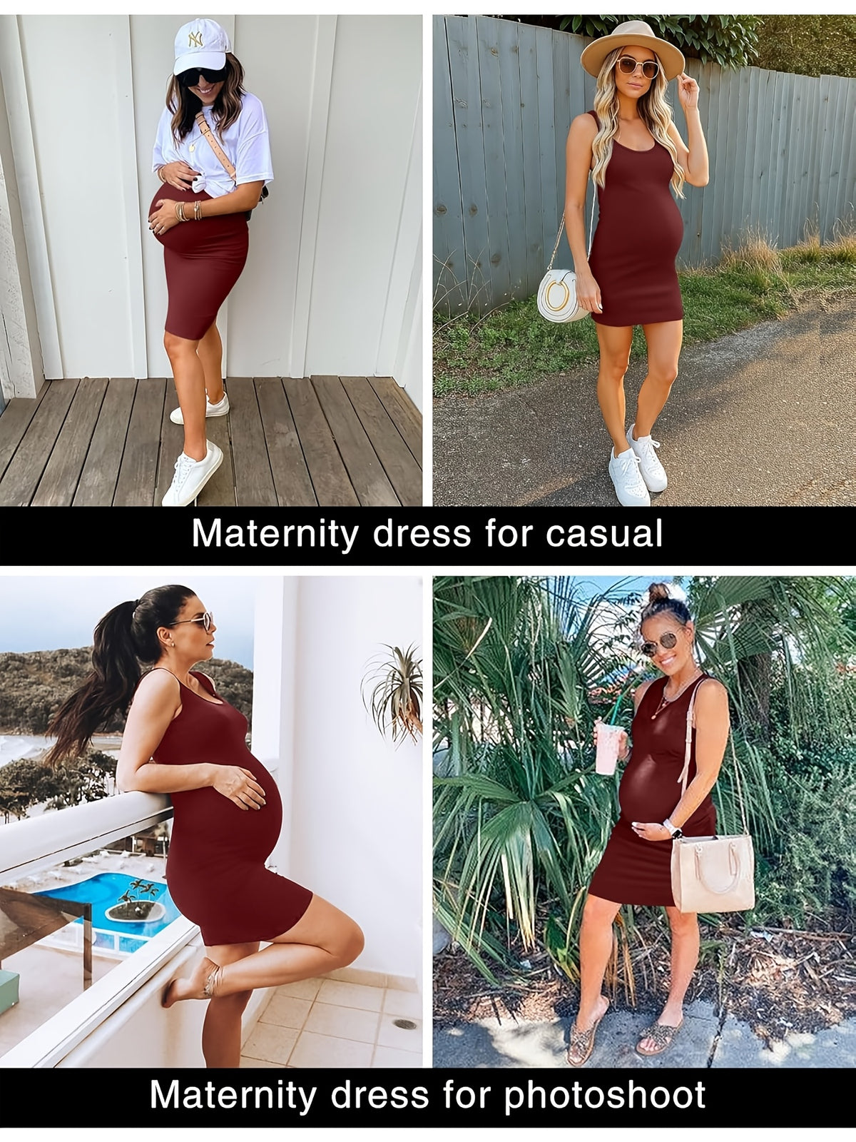 Maternity Bodycon Side Ruched Dress for Women - Soft Rayon Spandex Baby Bump Midi Dress, Baby Shower Photography Daily Wear, Sizes S-XL