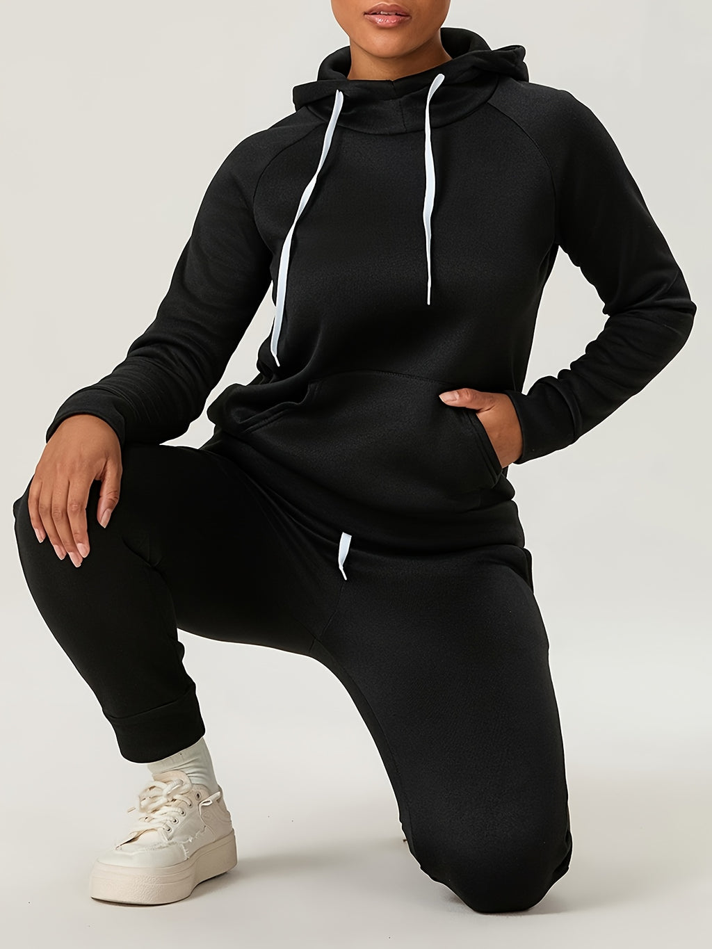 Women's 2-Piece Sweatsuit Set Slim Fit Long Sleeve Hoodie and Drawstring Jogger Pants S-XXL